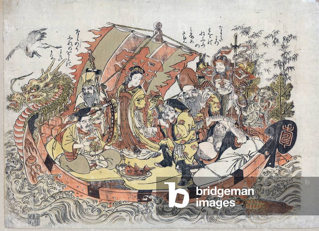 Seven Divine of Happiness - Seven Lucky Gods, 1775 (colour linocut)