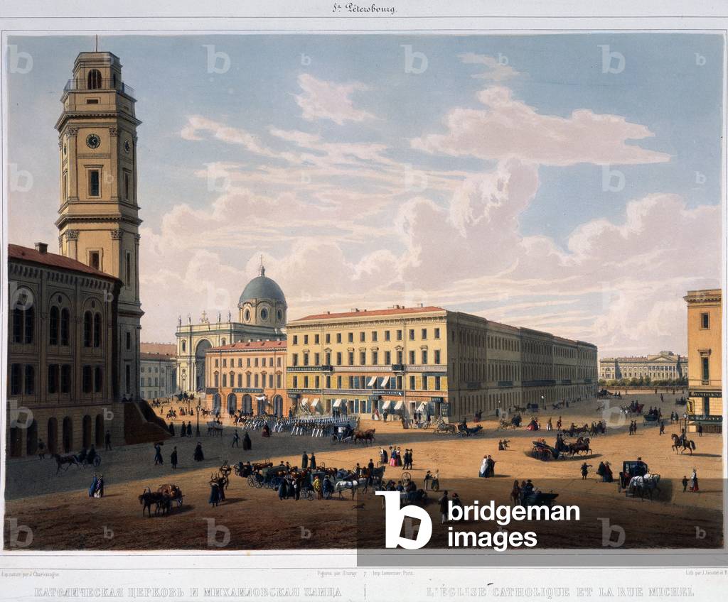 View of the Catholic Church and rue Michaylovskaya in Saint Petersburg, c.1850 (litho)