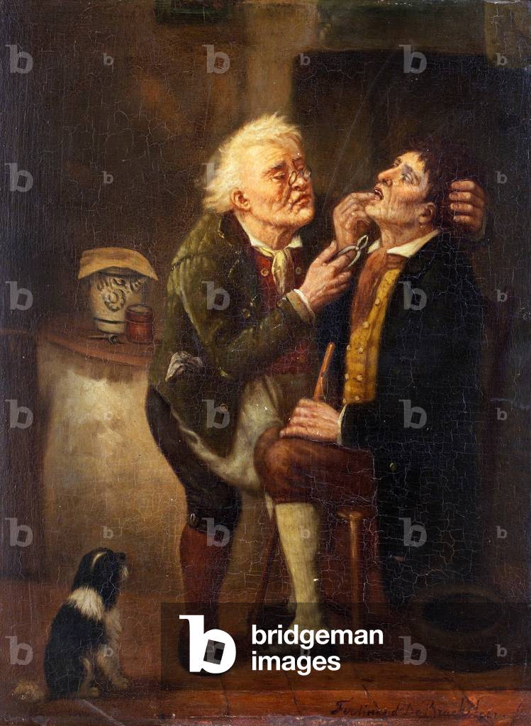 At the dentist, 19th century (oil on wood)