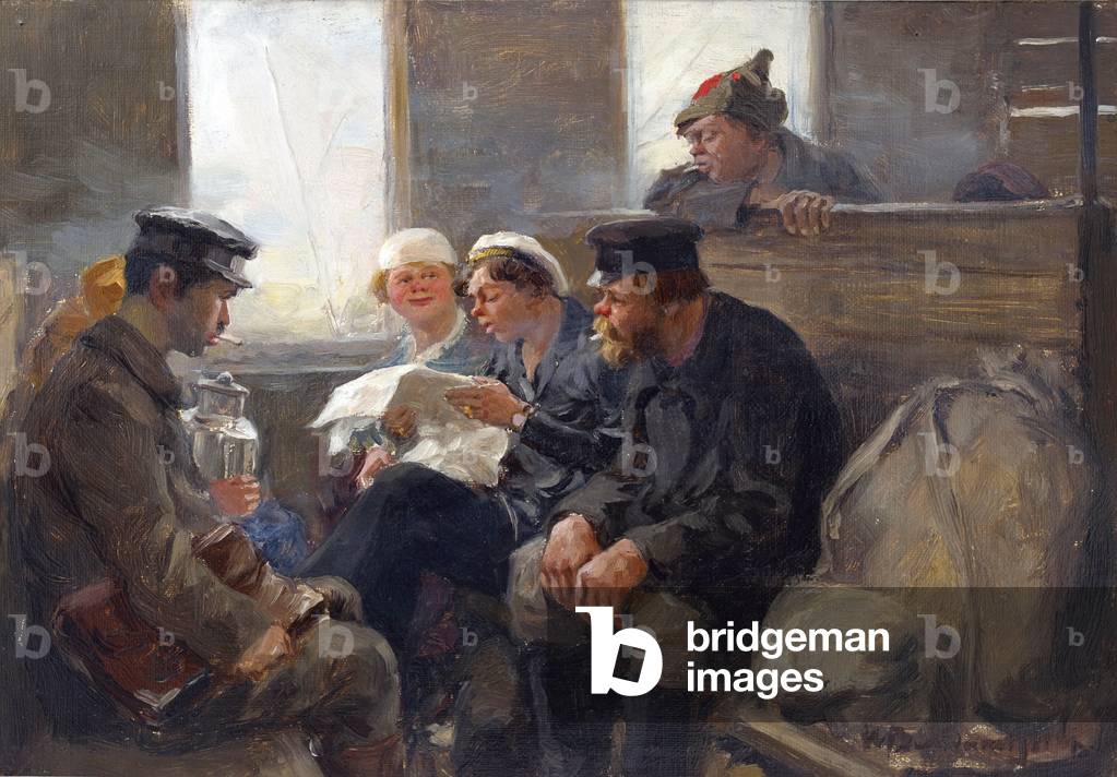 Immagine di Dipinto "Gruppo di bolscevichi su un treno" 1918 di Ivan Alexeyevich Vladimirov
