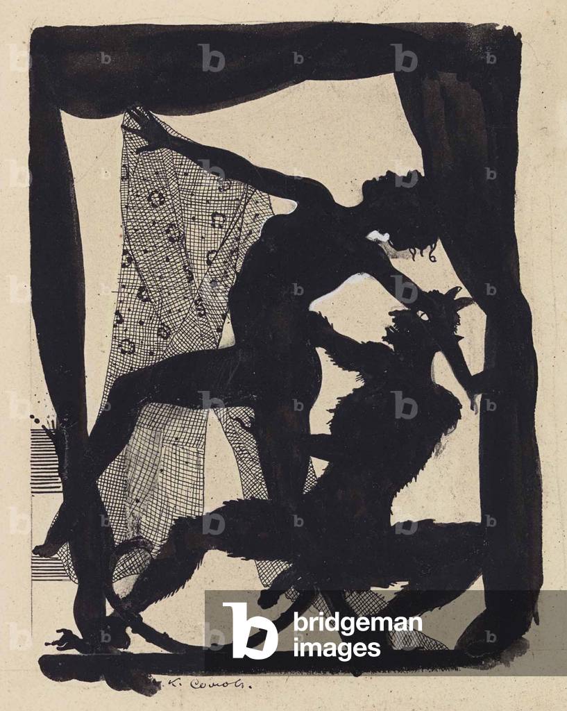 La femme et le diable (encre et détrempe sur papier)