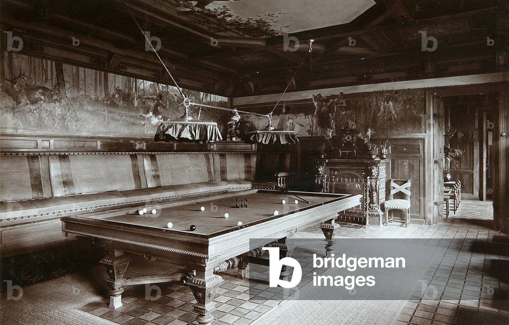 The Billiard Room in the Emperor Palace in the Bialowieza Park (Poland), c.1894 (silver gelatin photograph)