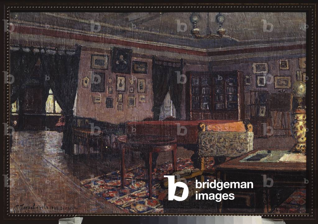 The living room in Peter Ilich Tchaikovsky's house (Piotr Ilitch Tchaikovski, 1840-1893), 1923 (oil on wood)