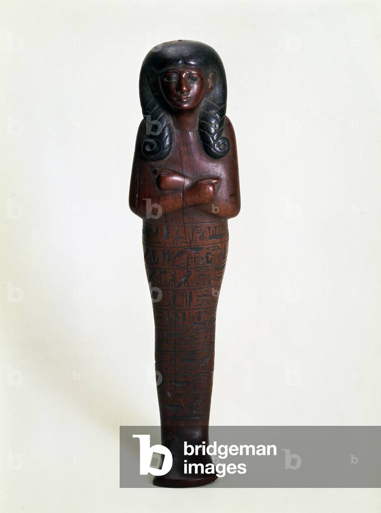 Ägyptische Antike: Shabti de Mutri. Herrschaft von Thoutmosis I., 17. Dynastie. 16. Jahrhundert v. Chr. (Holz)