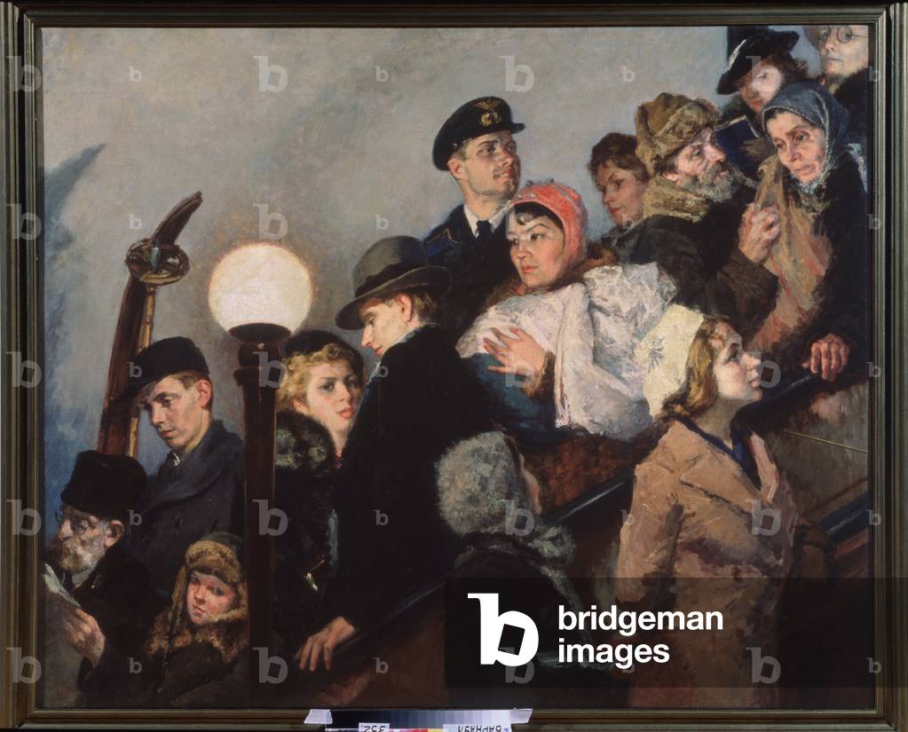 In the Moscow Metro (the crowd in the escalators) - in Moscow Metro, 1941-43 (oil on canvas)