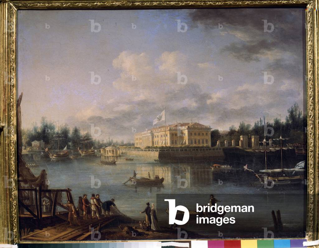 Blick auf den Kamennovski-Palast vom Strogonov-Kai aus, Sankt Petersburg, 1803 (Öl auf Leinwand)