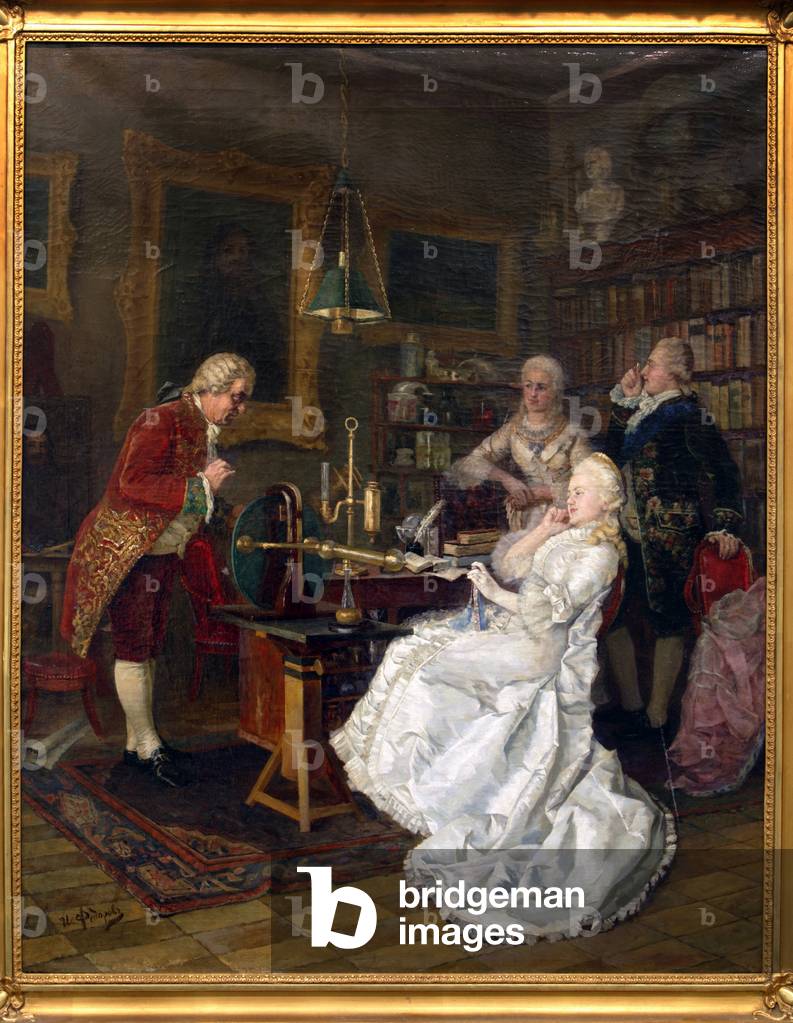 Impector Catherine II (1729-1796) visits the scientist Mikhail Lomonossov (1711-1765), 19th century (oil on canvas)