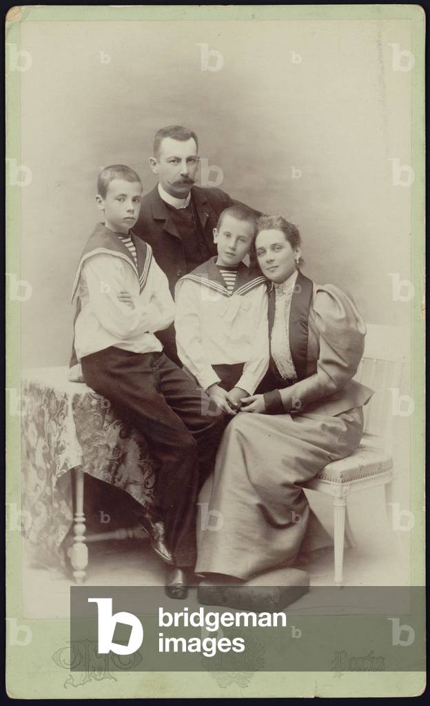 Family portrait of Princess Zenaida Yusupova, Count Felix Sumarokov-Elston with sons Nikolai and Felix, 1890s (albumen photo)