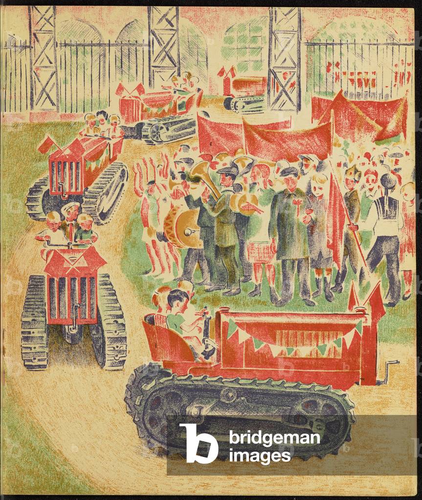 Procession of tractors for the children's book 'Two First of May Days' by Evgeny Schwartz, 1930 (lithograph)
