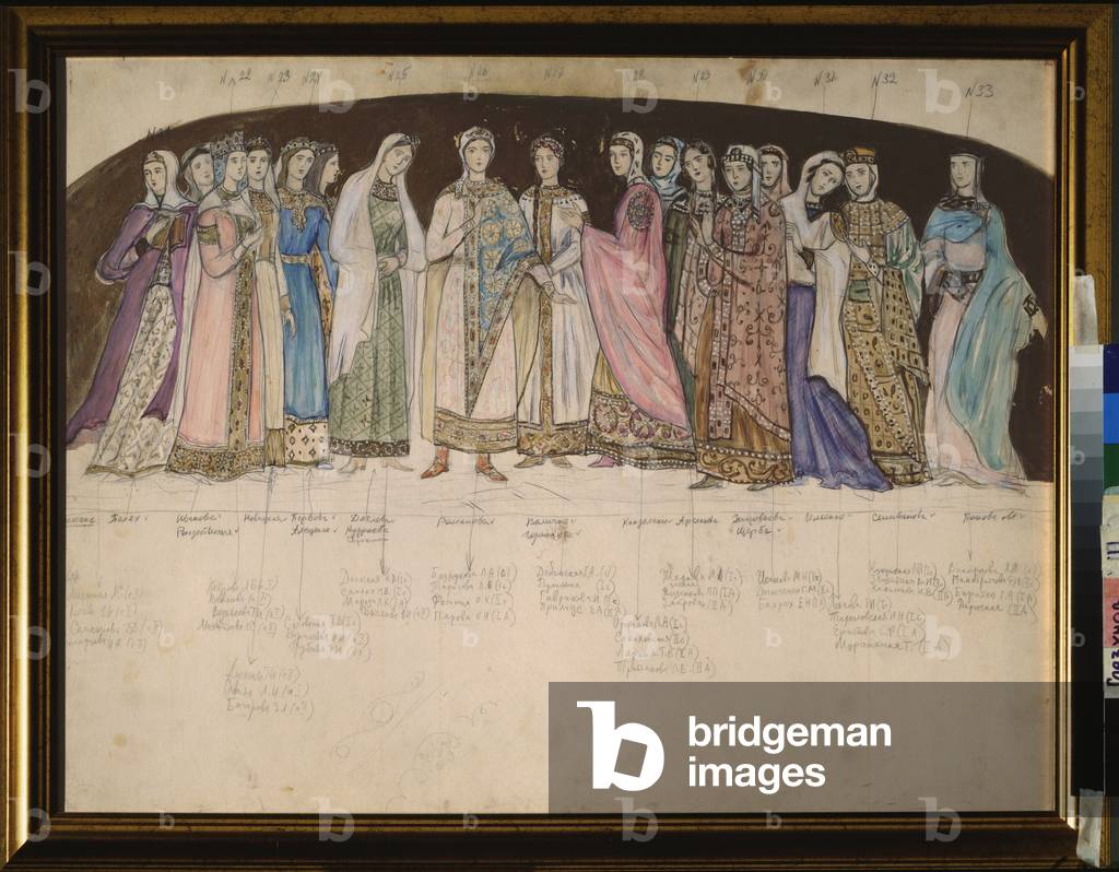 Costume Design for the Opera the Legend of the Invisible City of Kitezh and the Maiden Fevronia, 1983 (tempera on board)