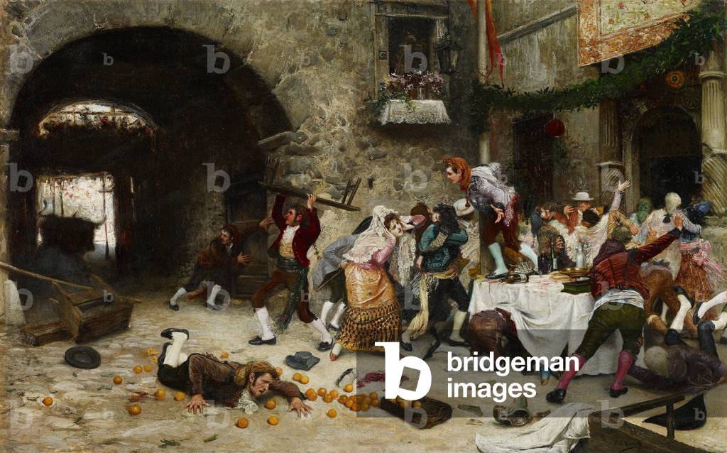 An Interrupted Banquet (oil on copper)