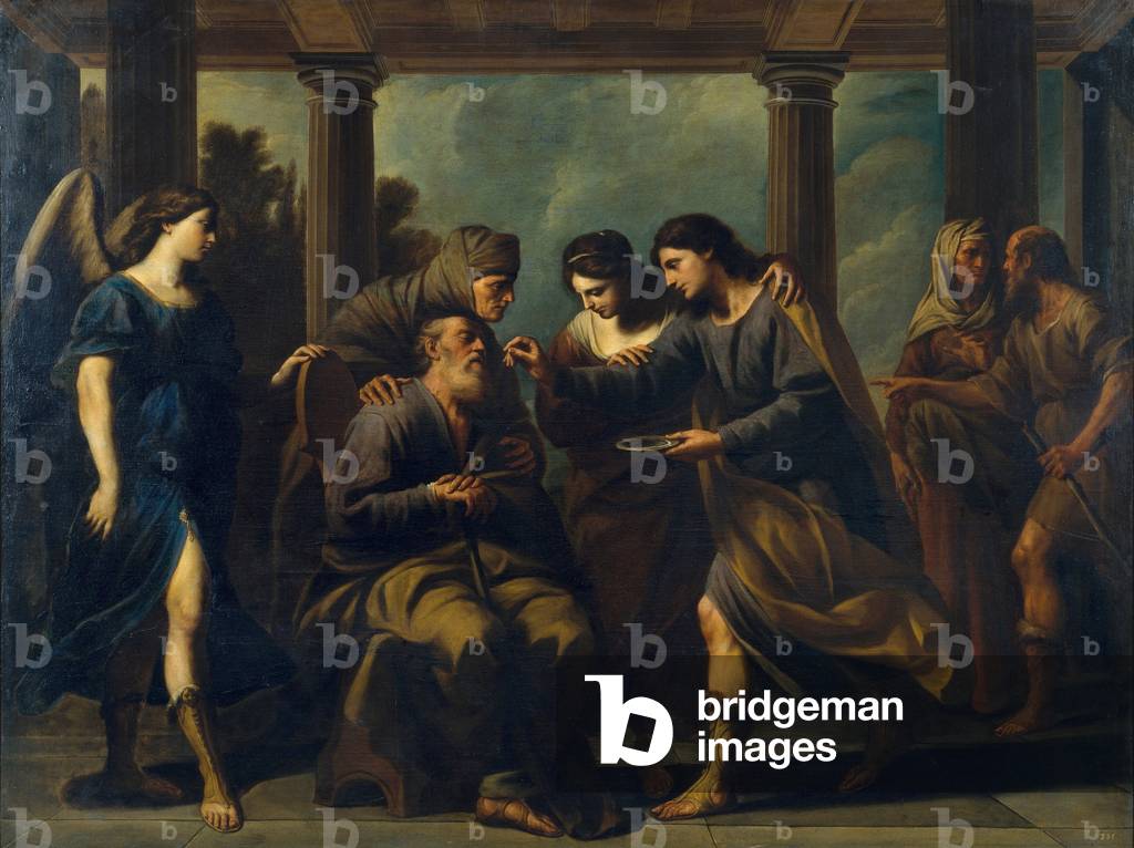 Tobie guerit son pere aveugle (Tobias Healing His Father's Blindness), c.1640 (oil on canvas)
