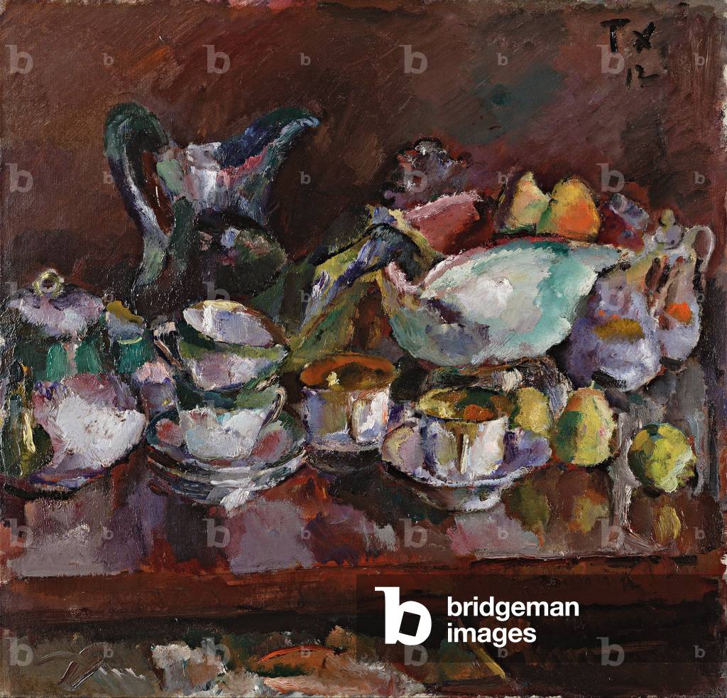 Still life with cafe cups, 1912 (oil on canvas)