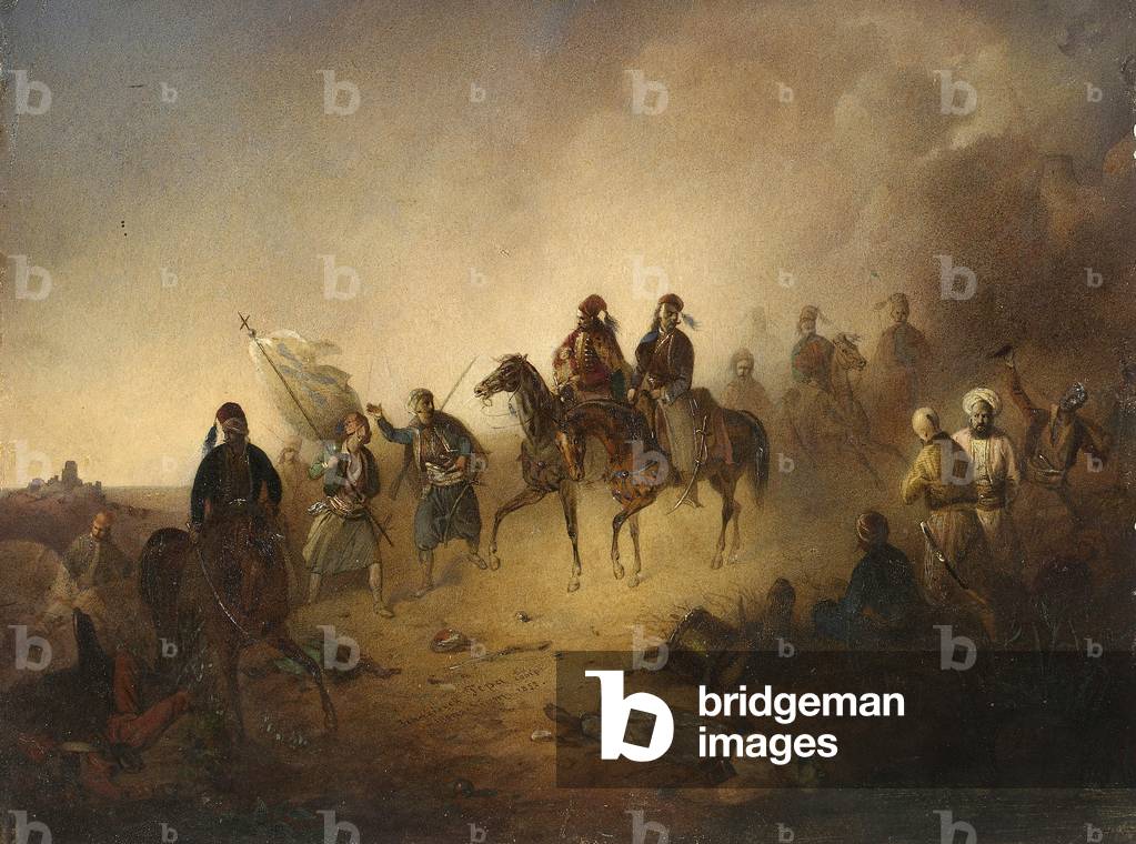 Markos Botzaris (c.1788-1823) At The Battle Of Karpenisi, On The Night Of August 8, 1823, 1852 (watercolour)