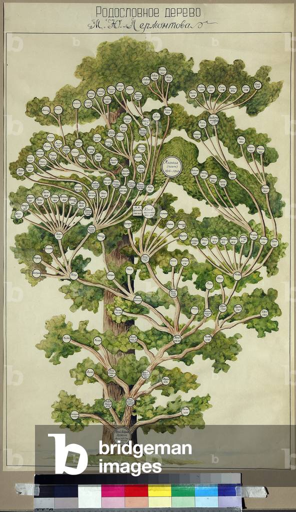 The family tree of Mikhail Lermontov (1814-1841), 1930s (watercolour)
