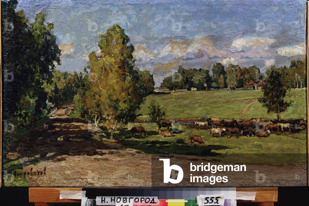Rest in the meadow, 1915 (oil on cardboard)