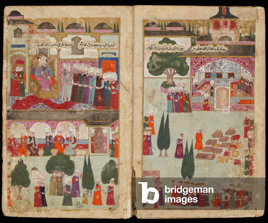 The coronation of the Sultan Ottoman Mehmet III (1566-1603) at the Palais Topkapi, in 1595, 1600 (watercolour and ink on paper)