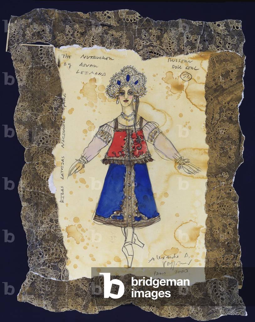 Costume design for the Russian doll from Tchaikovsky's ballet 'The Nutcracker', 2000 (w/c & gouache on paper)