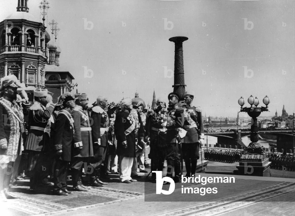 Emperor Nicholas II and Officers before the Cathedral of Christ the Saviour. Opening ceremony of the Alexander III Monument, 1912 (photo)