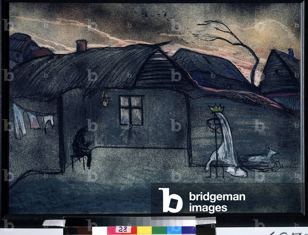 Decor for the operette the black bridle of the white mare of Mikhail Gluz (?), 1977-78 (tempera on cardboard)