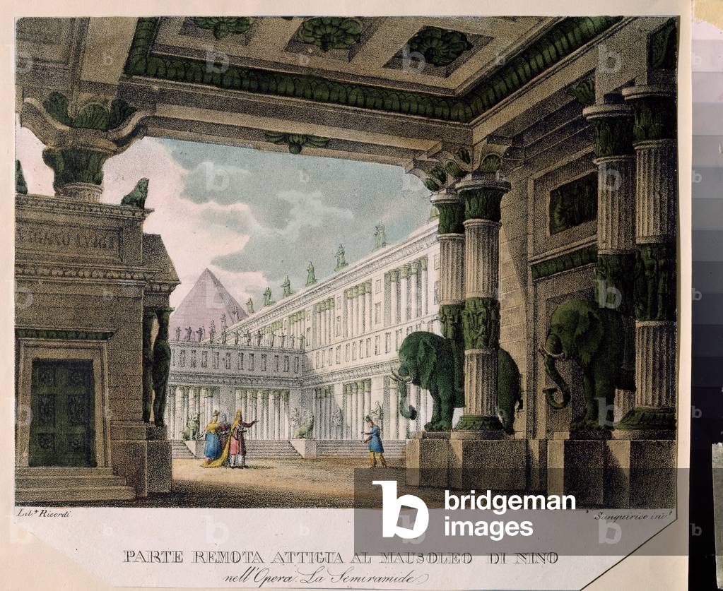 Decor for the opera the semiramid riconosciuta of Christoph Gluck (1714-1787), c.1790 (litho)