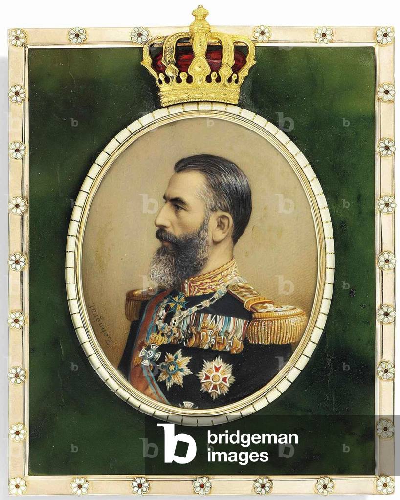 Portrait of King Carol I of Romania (1839-1914), c.1857-1908 (w/c & gouache on horn)