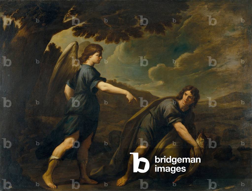 L'ange et Tobie avec le poisson (The Angel and Tobias with the Fish), c.1640 (oil on canvas)