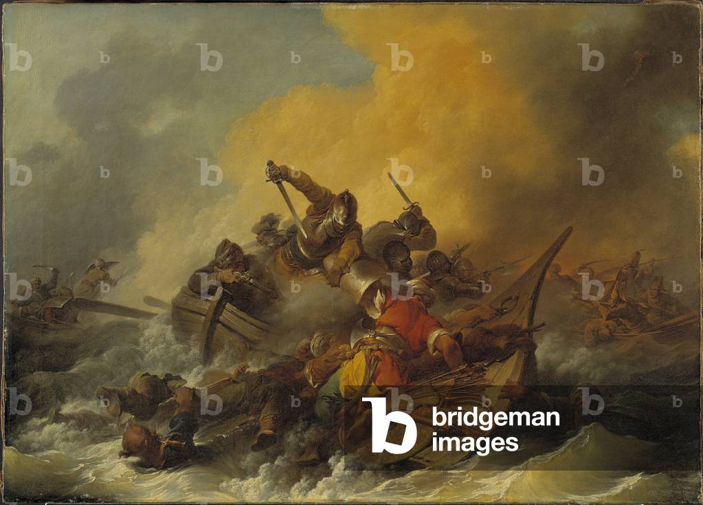 Bataille en mer entre soldats et pirates - Schlacht auf See zwischen Soldaten und orientalischen Piraten, 1767