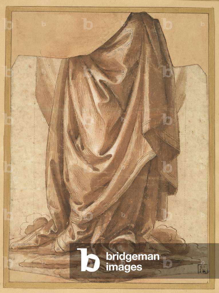 Drapery study, before 1524 (black chalk, pen and brown ink, brown and pink wash, heightened with white (partly oxidized), indented with the stylus and pricked for transfer)