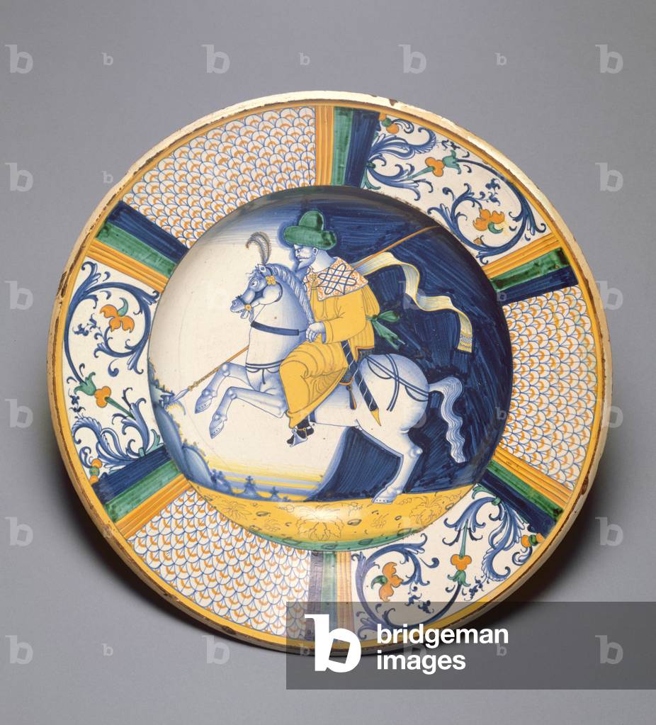 C.100-1927 Piatto raffigurante una lancer turca montata al galoppo, forse proveniente dall'officina Mancini, c