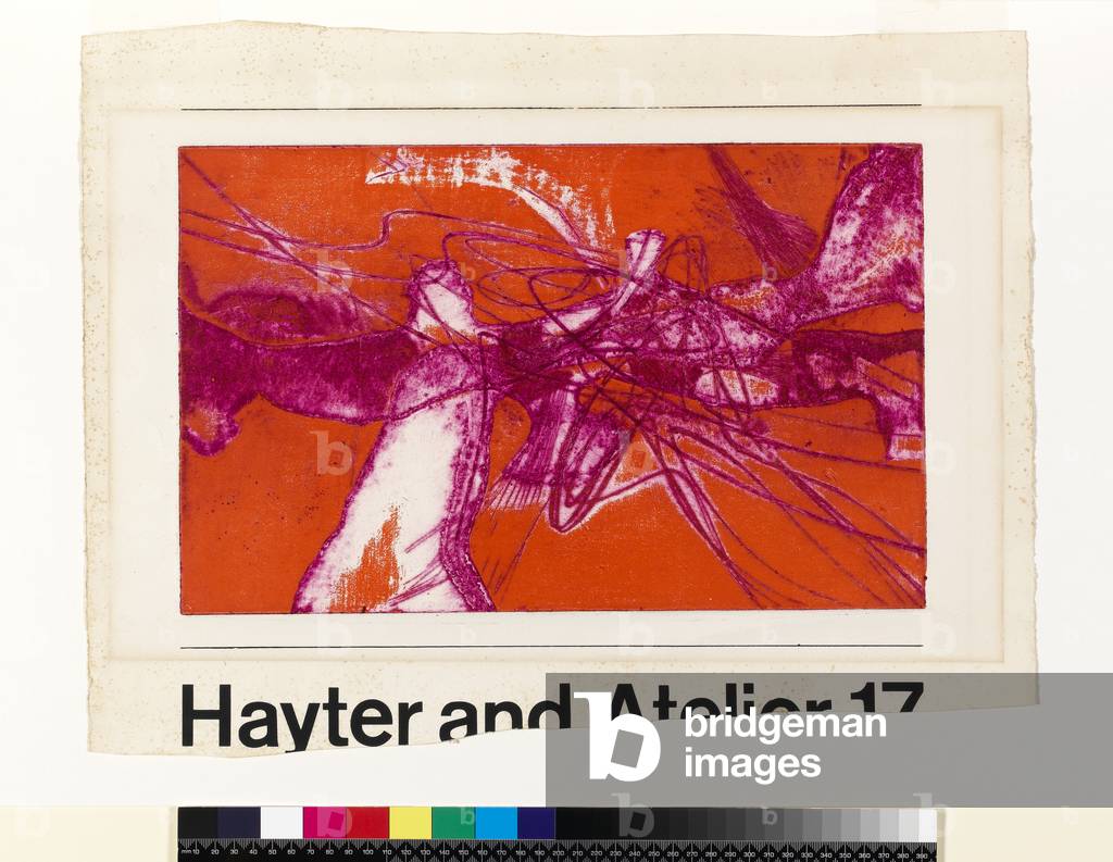 Untitled poster for Atelier 17 exhibition at the ICA in 1962, 1962 (printed in violet and orange, engraving, etching & aquatint)