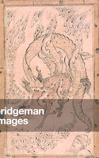 PD.154-1948 Kylin being devoured by a dragon, painted possibly by Inayat Allah (ink with wash)