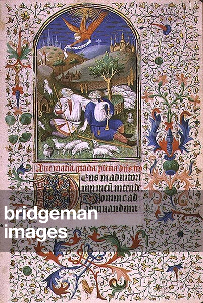 Ms 66 f.48r Angel appearing to two shepherds, Amiens (vellum)