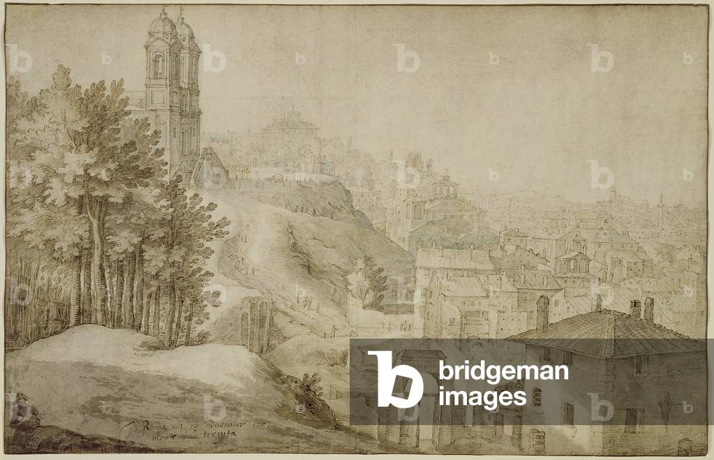 PD.516-1963 View of Trinita dei Monti, Rome, 1603 (pen and ink with wash)