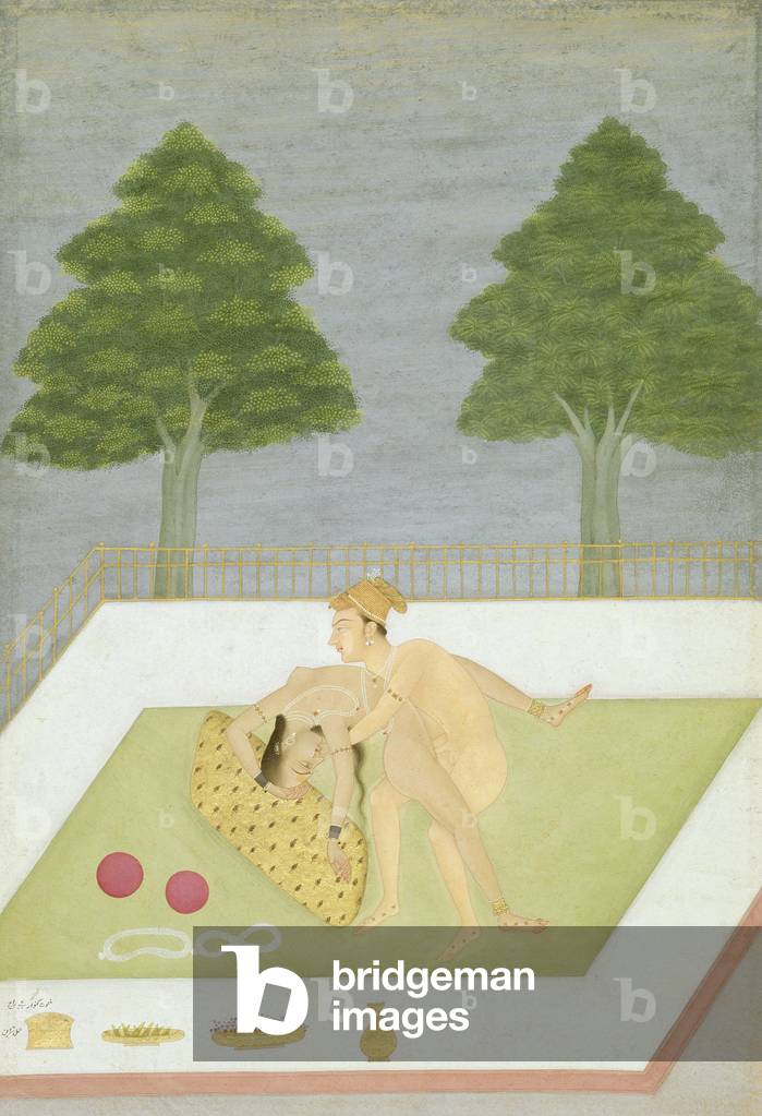 Il piacere privato di Kunwar Bija Raj di Naraina, Bikaner, Rajasthan, Scuola Rajput, 1678-98 circa (gouache su
