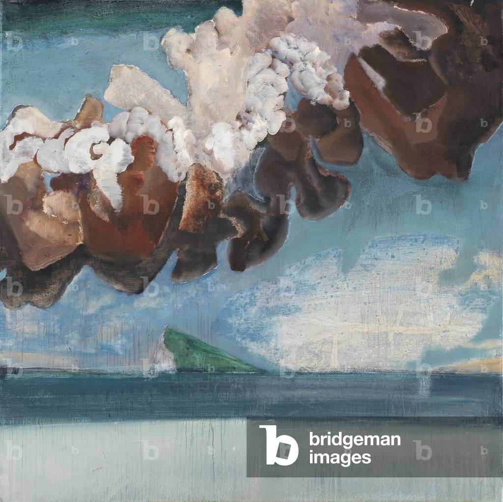 Volcano and white bird, Iceland, 1974-75, panel 3, 1974-75 (oil on canvas)