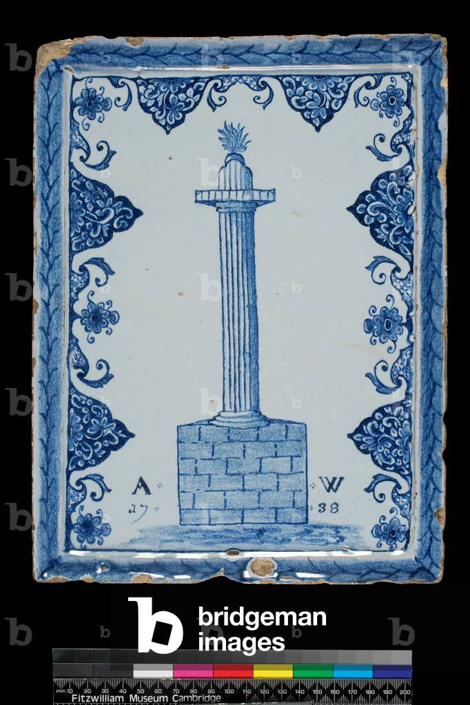 English Delftware Wall Panel, The Monument, London, 1738