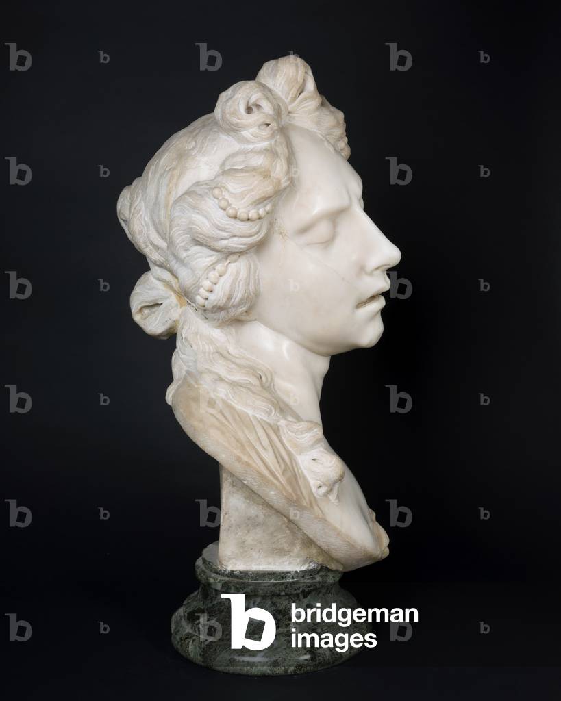 Bust of Cleopatra, c.1680-90 (creamy-white marble, carved in the round, supported on a circular verde antico socle)