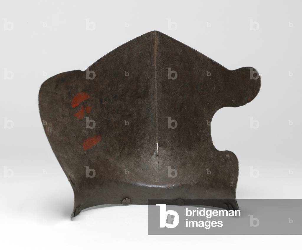 Reinforcing bevor, for use in the tourney, with etched decoration, 1550-60 (steel, hammered, shaped, riveted, with etched decoration on a blackened ground)