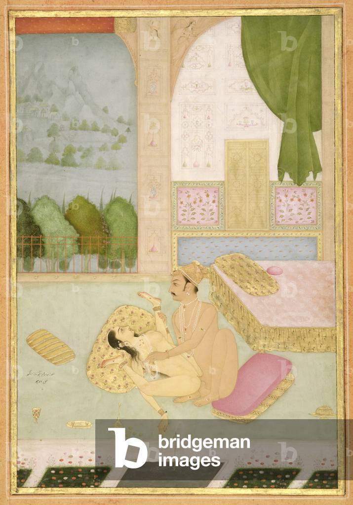 Il piacere privato di Raja Bhagwant Singh: la coppia fa l'amore in una camera del palazzo di Madho, Bikaner, R