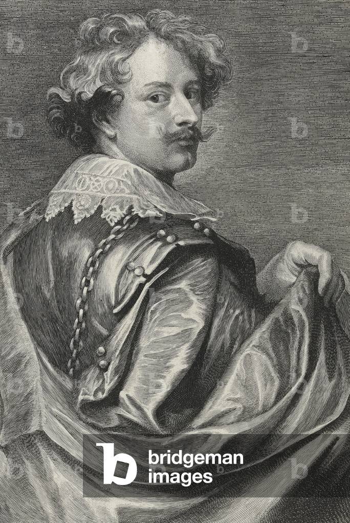 "Autoritratto (incisione)", 17th Secolo di Anthony van Dyck, b/w