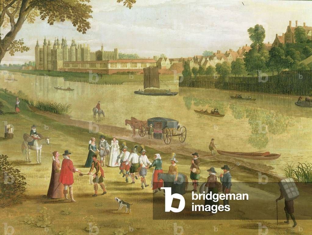 The Thames at Richmond, with the Old Royal Palace, c.1620 (oil on canvas) (detail) (see also 65997)
