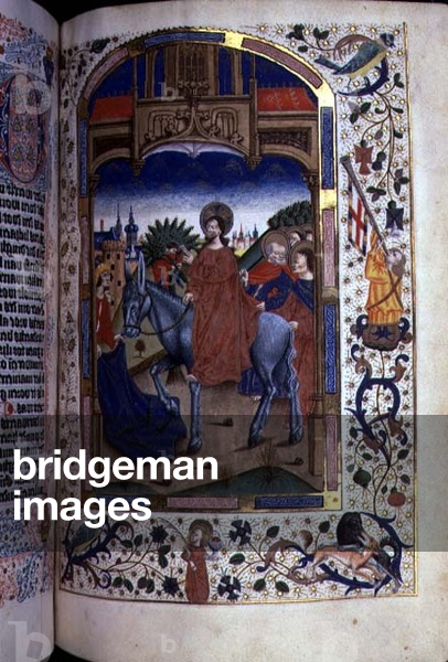 MS.254.f42v Entry into Jerusalem, from a Life of Christ, Dutch, c.1470 (vellum)