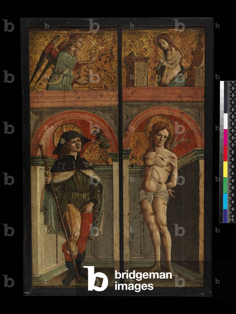 St Roch and St Sebastian; above, The Annunciation (recto), before 1544 (egg tempera with gold and oil glazes on panel) [see 5938234]