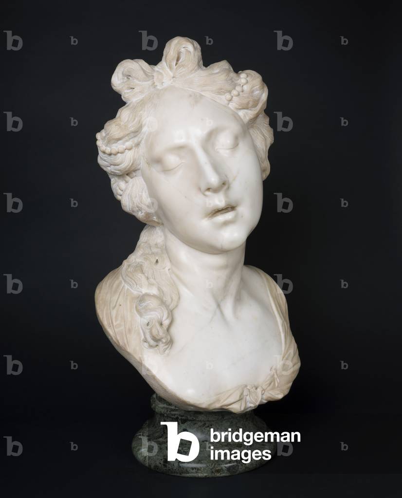 Bust of Cleopatra, c.1680-90 (creamy-white marble, carved in the round, supported on a circular verde antico socle)