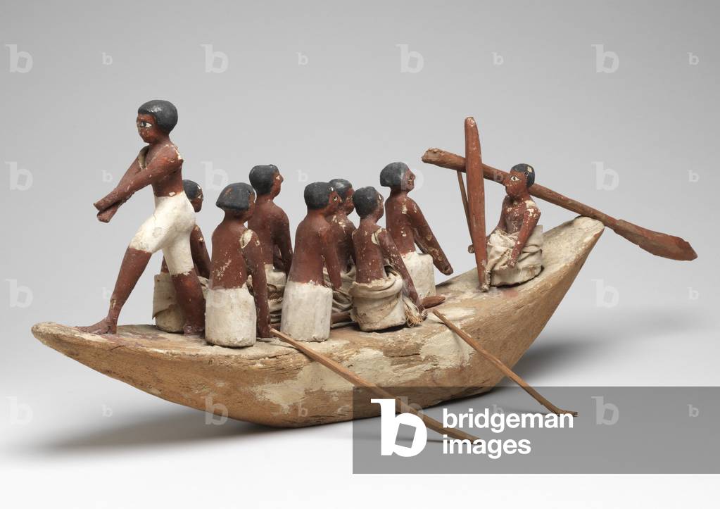Model sailing boat from the Tomb of Khety (Beni Hasan) Middle Kingdom, c.2010 B.C. - 1950 B.C. (painted wood and linen)