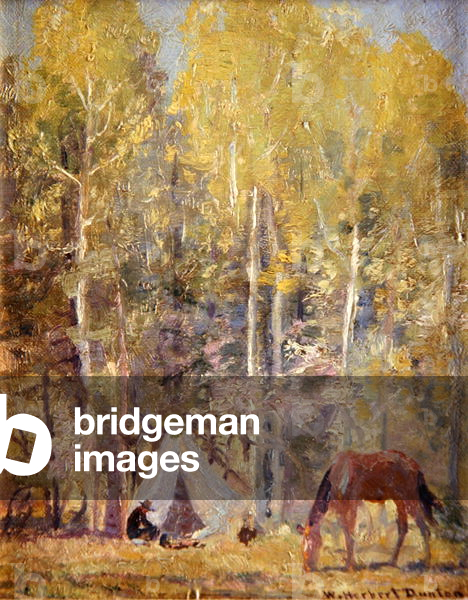 Hunter's Camp in Aspen Forest, 1920 (oil on panel)