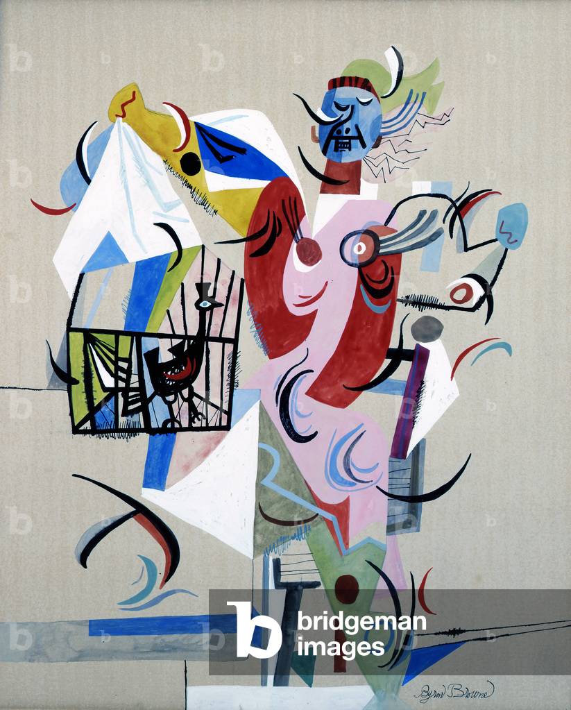 donna con uccelli 1945 (tempera a a bordo)