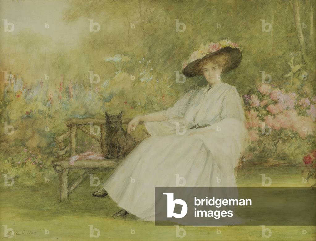 Signora e il suo cane a Corsham Court, 1914 circa (matita, acquerello e gouache su carta)