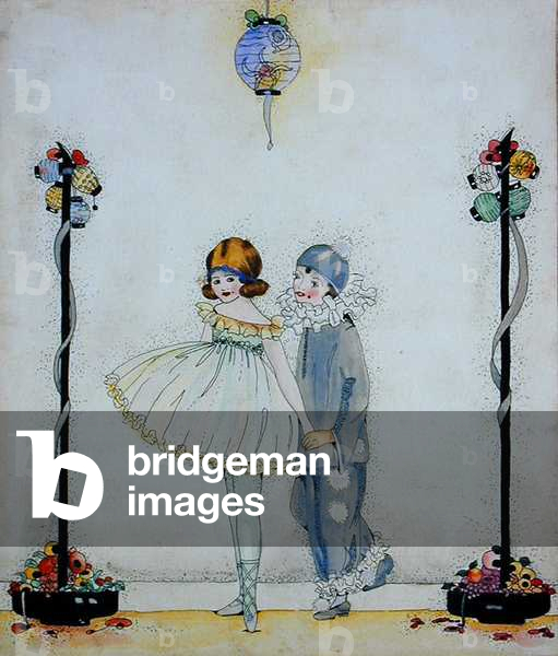 Pierrot and Columbine (pen, ink and w/c on paper)